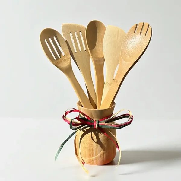 Set of bamboo kitchen utensils